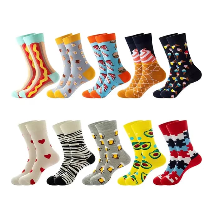 Chaussettes drôles hommes femmes décontracté dessin animé bière Hamburger oeuf saucisse crème glacée avocat coeur Sokken unisexe nouveauté Skateboard Meias