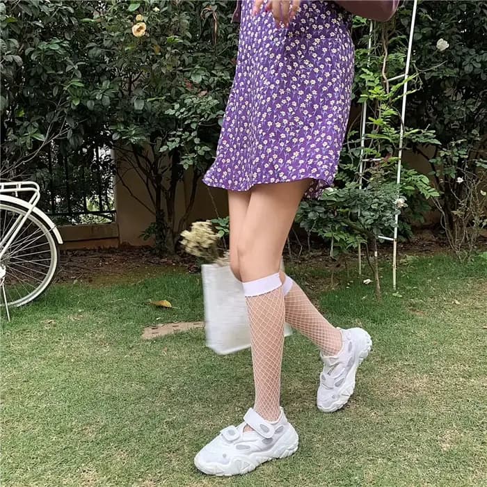 Chaussettes mollet en filet de pêche, mode de rue, Style JK, bas en maille ajourés, Leggings serrés pour femmes, chaussettes mignonnes pour filles