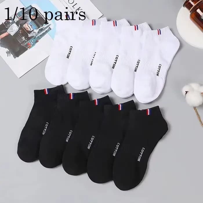 5/10 paires 1 Lot chaussettes hommes été mince Tube bas respirant blanc noir rayé cadeau Sport cheville