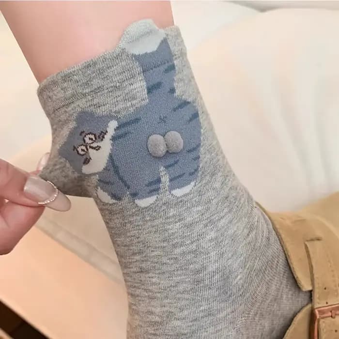 Chaussettes à Tube moyen tridimensionnel imprimé chat