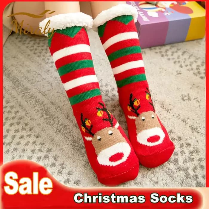 Chaussettes pantoufles de noël d'hiver pour femmes, chaussettes de sol épaisses avec pinces, chaussettes chaudes et pelucheuses antidérapantes, bas de couchage pour la maison, cadeaux de noël