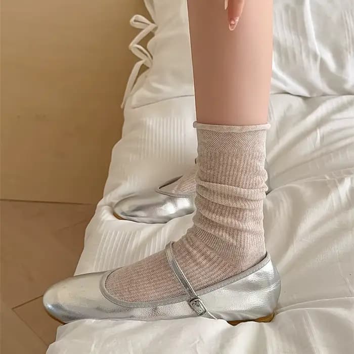 Chaussettes respirantes en maille fine pour femmes, absorbant la sueur, bord roulé dans le tube, monochromatique, simple, mode, printemps, été