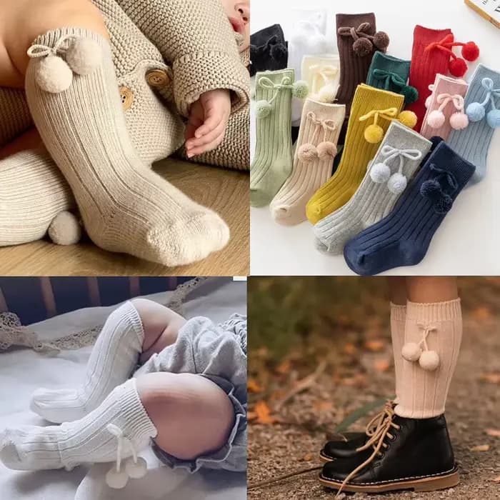 1 paire hiver Kawaii bébé bas coton princesse britannique genou haut Long nœud Pom Tube chaussettes pour filles chaussette tricotée pour 0-4 ans