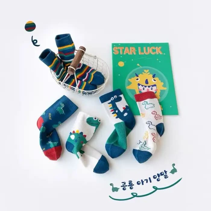 5 paires automne hiver nouveau Style chaussettes pour enfants mi-haut longue dinosaure dessin animé conception garçons