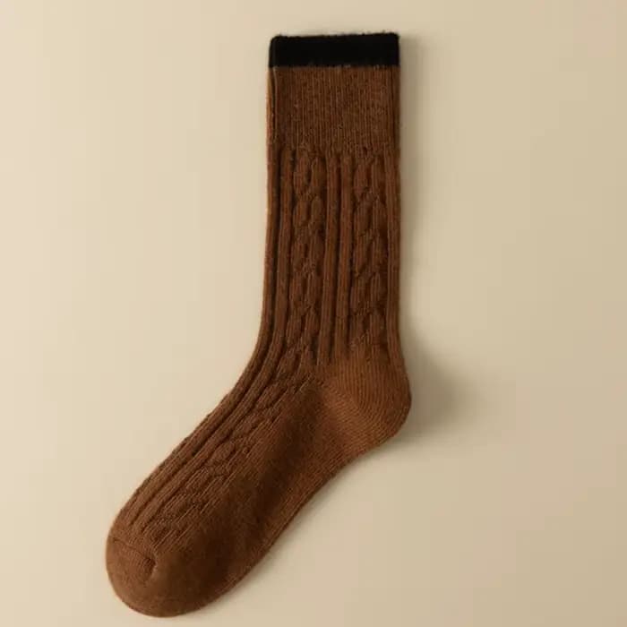 4 paires automne hiver couleur-bloc 100% laine femmes mi-mollet chaussettes épaissi rétro chaud polyvalent ample longues