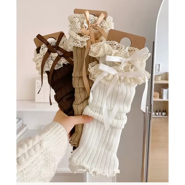 Chaussettes de bottes mollet femmes jambières cheville arc hiver chaud Stretch tricoté thermique dames épais laine manchette femme Lolita guêtre