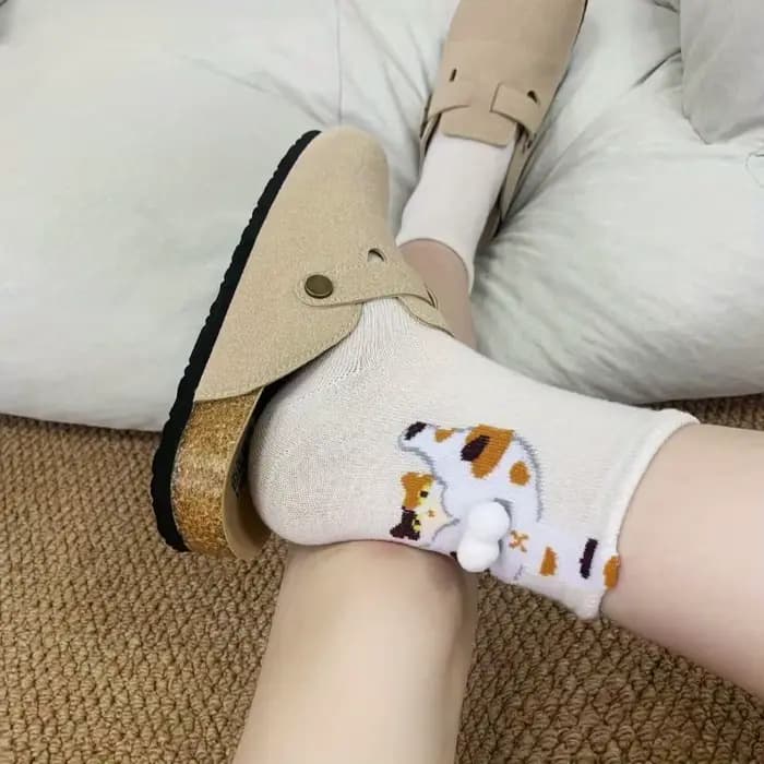 Chaussettes drôles femmes hiver mignon 3D chat fesses mi-tube