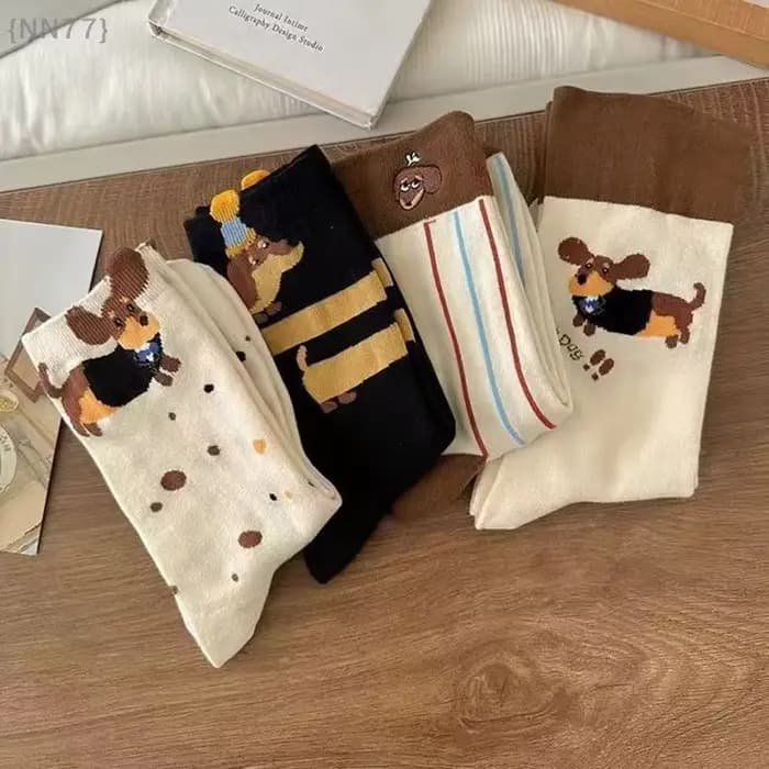1 paire de chaussettes amusantes en coton avec animaux teckel