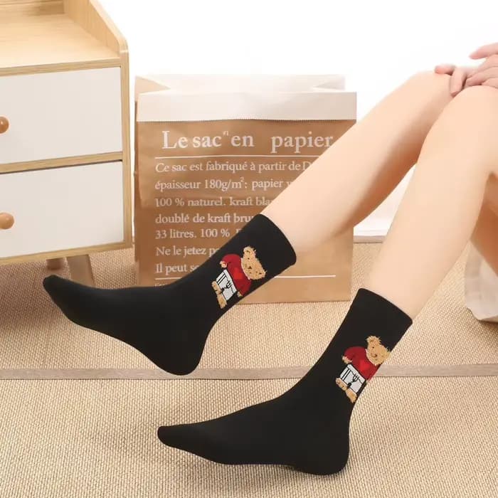 Chaussettes en coton de dessin animé pour femmes, chaussettes respirantes pour filles, joli motif animal, ours, princesse féminine, haute qualité