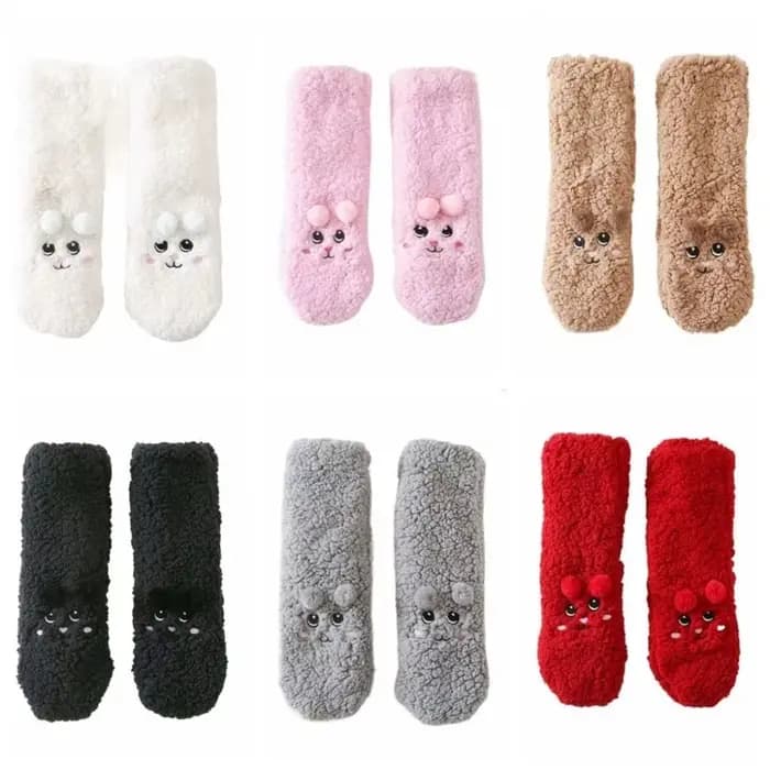 Chaussettes thermiques épaisses brodées mignonnes, chaussettes de couchage antidérapantes en peluche, chaussettes polaires d'hiver pour femmes, hommes et femmes