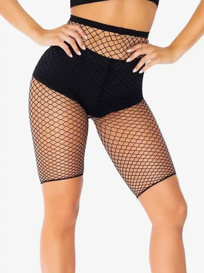 Femmes Sexy résille genou longueur collants unisexe Nylon noir fond court