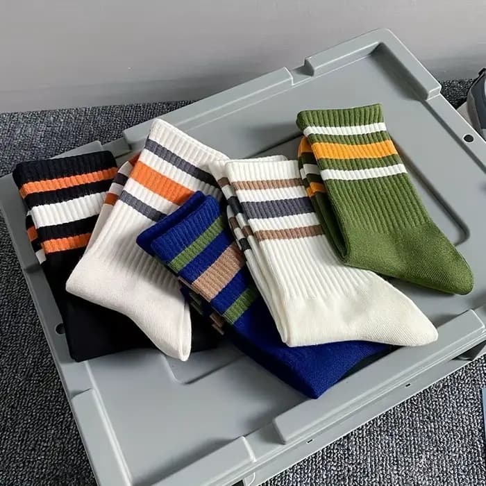 5 paires de chaussettes décontractées à rayures colorées pour hommes, chaussettes de sport à la mode, absorbant la sueur et respirantes, adaptées à toutes les saisons