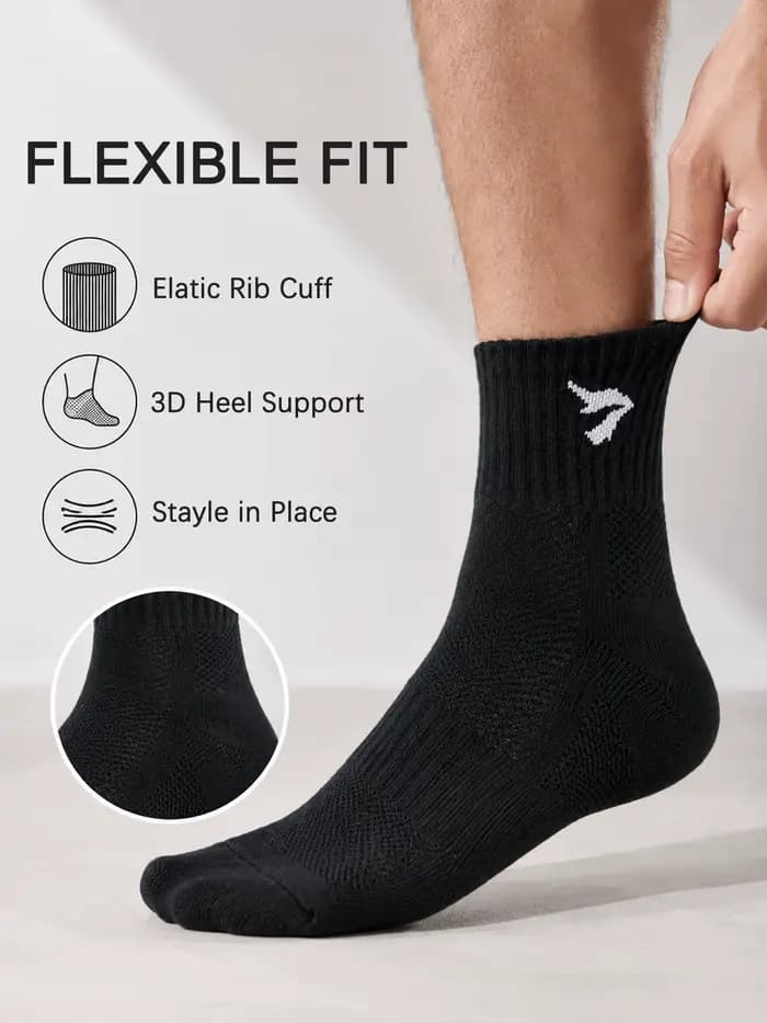 1/3/6 paires de chaussettes noires mi-mollet pour hommes, respirantes, en coton, rembourrées, pour le sport, la course, antidérapantes, évacuant l'humidité, cadeau