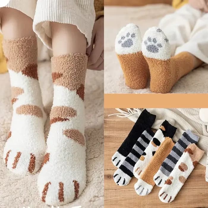 Kawaii dessin animé chaussettes blanches pour femmes mignon 3d chien chat patte motif femme polaire chaud drôle