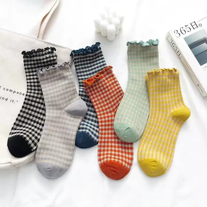 Chaussettes courtes en coton à carreaux pour femmes