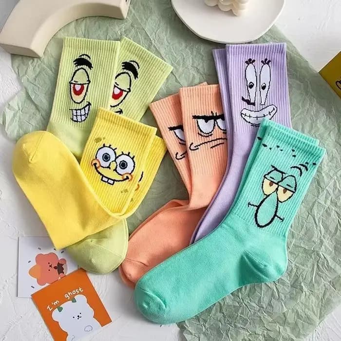 5 paires de chaussettes mi-mollet mignonnes Bob l'éponge, chaussettes de haute qualité pour hommes et femmes, en coton respirant, confortables, pour adultes et couples