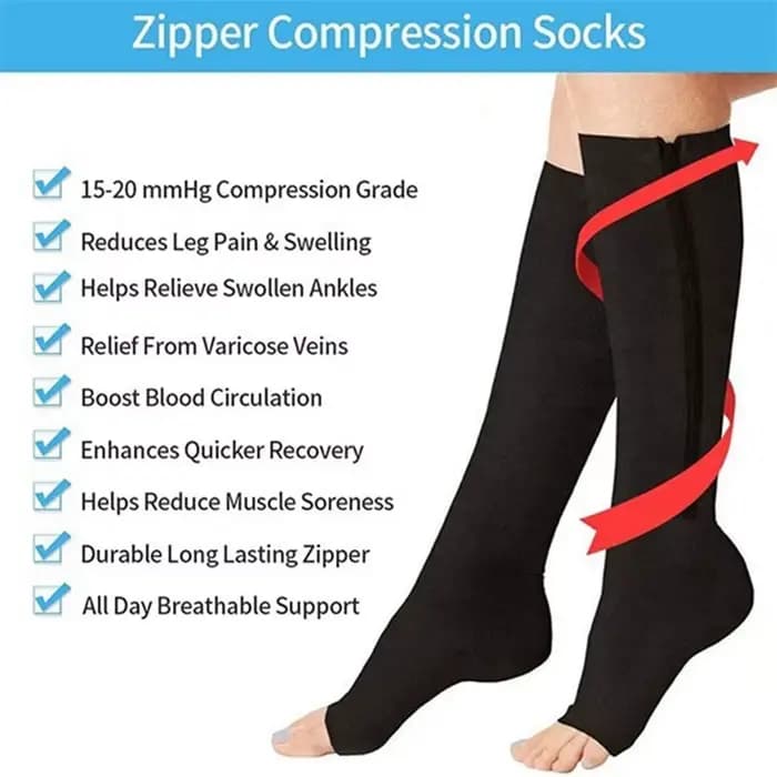 Chaussettes de Compression fermeture éclair mode femmes hommes soulagement de la douleur genou haute fermeture éclair jambe soutien genou Sox bout ouvert couleur unie chaussettes YSZ02