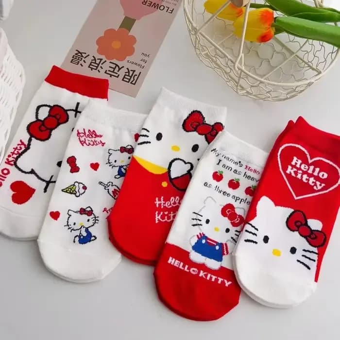 5 paires Kawaii Sanrio Hello Kitty chaussettes anime chaussettes Harajuku bateau chaussettes cinq paires de dessin animé mignon femme imprimé chaussettes en gros