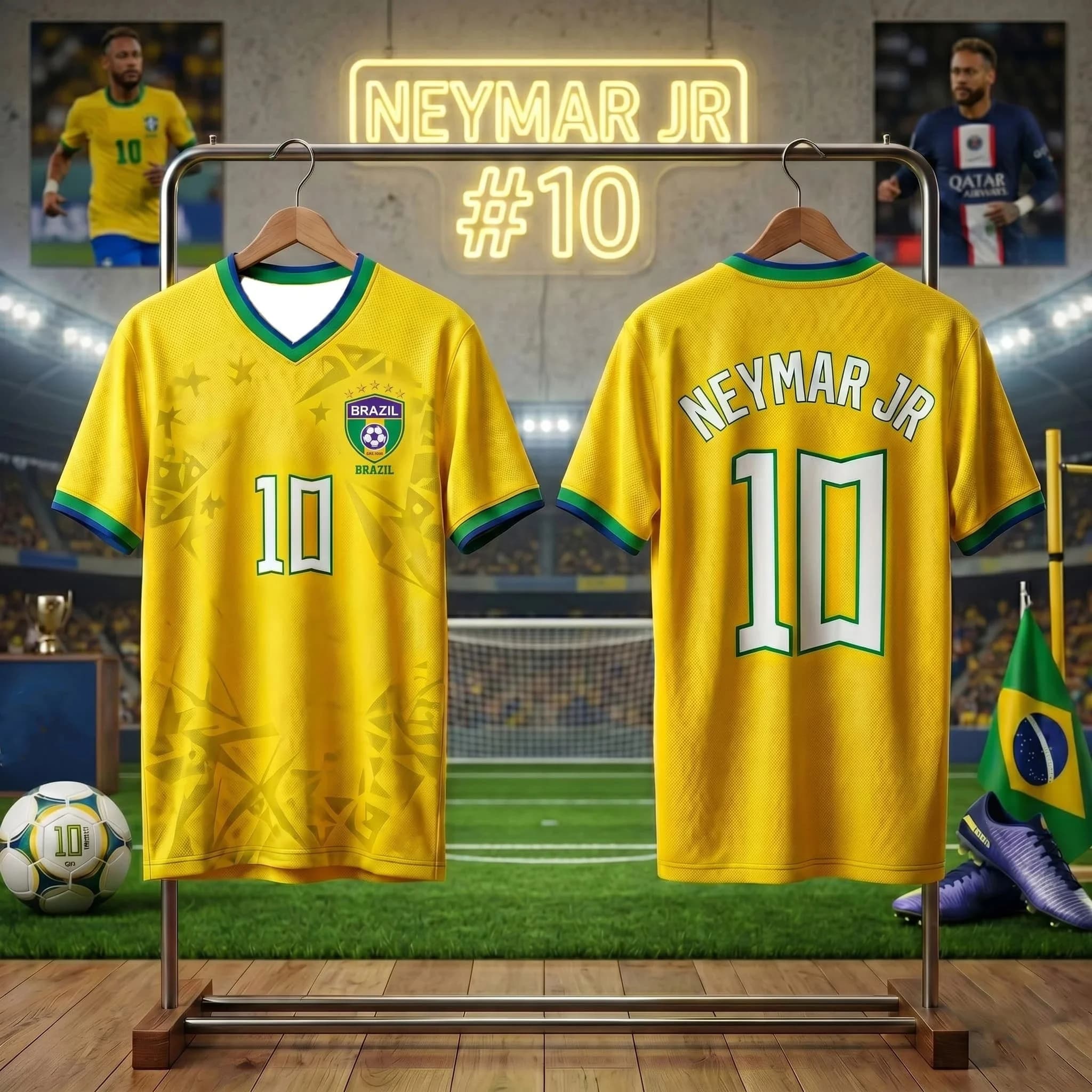 T-shirt de football Brésil Neymar Jr 10 pour hommes, femmes, garçons, enfants, col en V, séchage rap