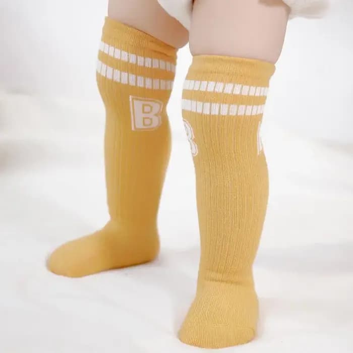 Chaussettes longues en coton avec lettre B pour bébé, chaussettes hautes pour nouveau-né, chaussettes chaudes pour garçon et fille, rayures à la mode, automne et hiver