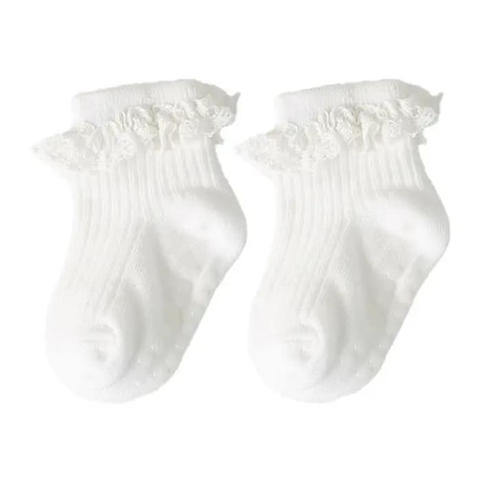 Chaussettes en dentelle douce pour bébés filles, antidérapantes, points adhésifs, couleur unie, en coton, respirantes, chaussettes de sol pour enfants filles