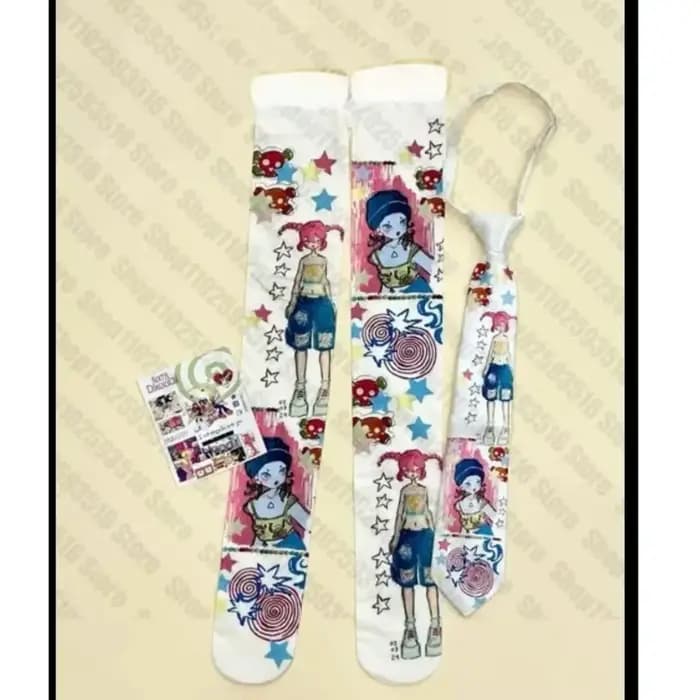 Y2k blanc Sexy sous-culture Graffiti Punk imprimé chaussettes longues Haraiuku sur le genou cuisse haute bas Y2K Cosplay