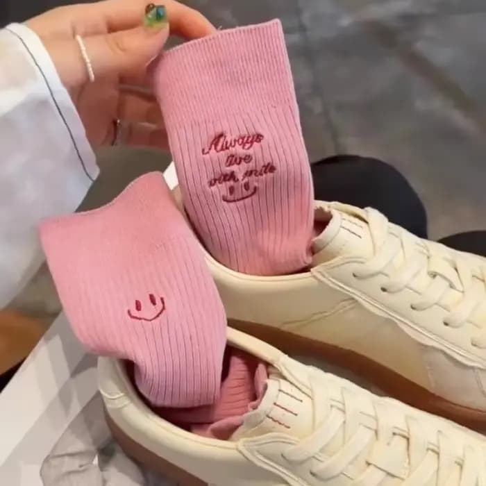 Chaussettes en Coton avec Lettres Brodées pour Femme et Fille