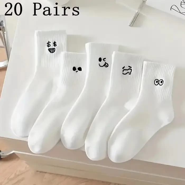 5/10/20 paires hommes blanc dessin animé chaussettes à la mode polyvalent Expression