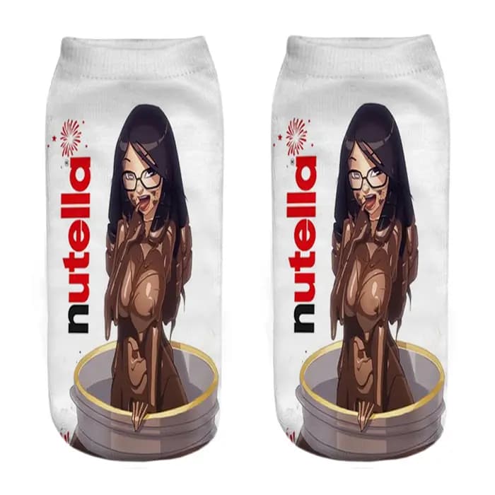 Nouveau impression 3D drôle mignon dessin animé aliments Nutella unisexe chaussettes courtes créatif coloré Multiple