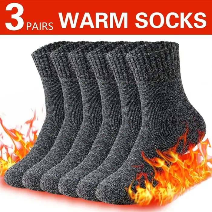 3 paires de chaussettes d'hiver en laine épaisse pour hommes