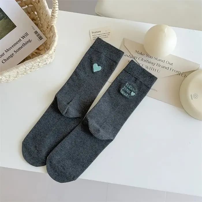 AB Style talon amour brodé mi Tube chaussettes pour femmes printemps été longue chaussette mode fille coton