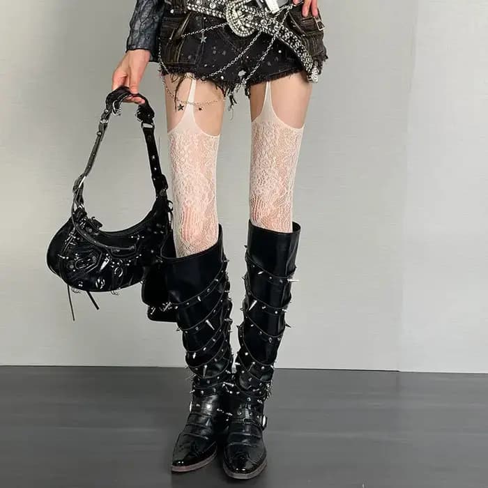 Bas résille marron imprimés pour femmes, chaussettes Sexy café ajourées, cuisses hautes, gothique, Lolita japonaise, chaussettes longues au dessus du genou, nouvelle collection