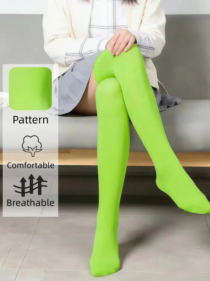 Chaussettes hautes vert néon pour femmes - Bas opaques au-dessus du genou
