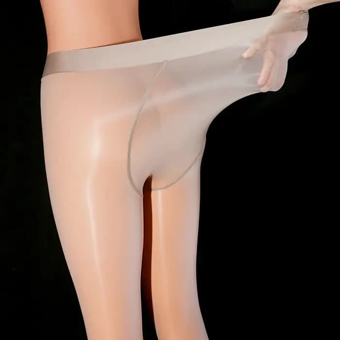 Collant transparent brillant à entrejambe ouvert pour Femme