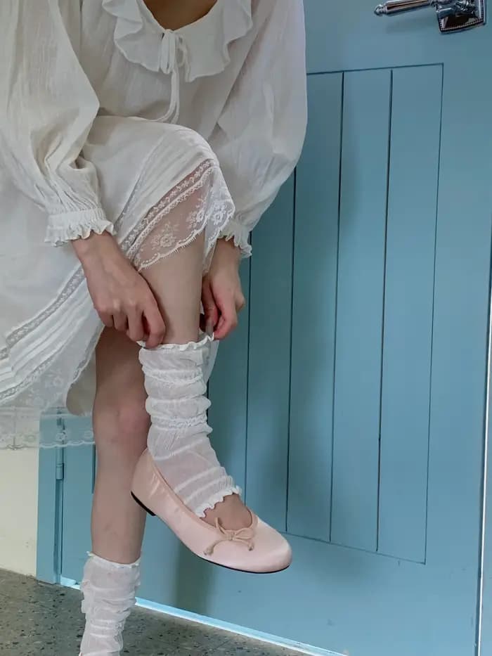 Chaussettes mi-mollet en maille transparente à volants style Balletcore, esthétique Coquette, empilables, pour femme, streetwear quotidien, mignonnes
