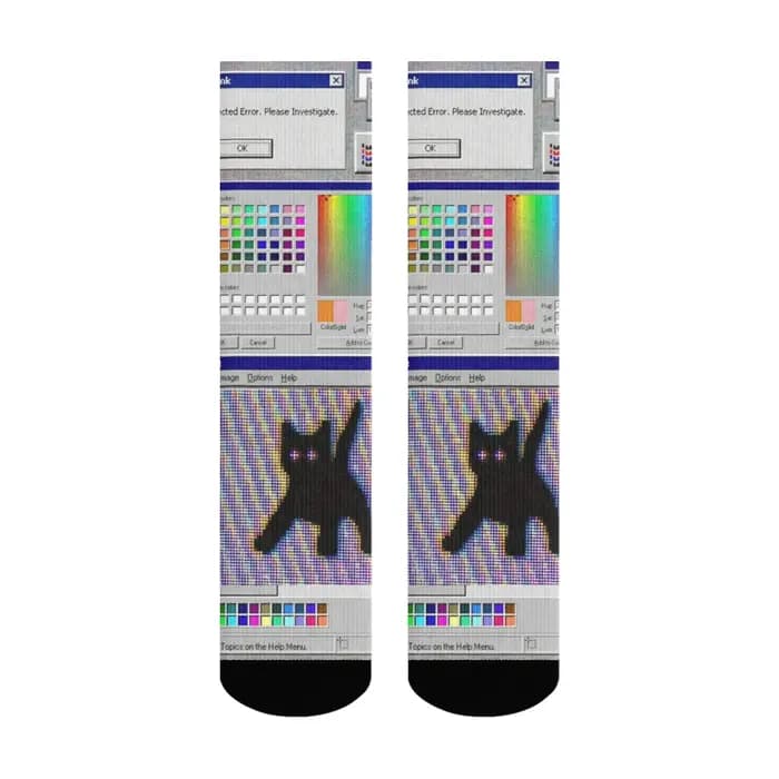 Cyber Chaussettes pour hommes imprimées avec motif fenêtre pop-up de panne de système informatique rétro