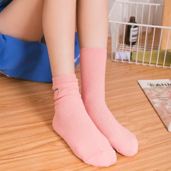Chaussettes femme couleur bonbon coloré rose rouge vert jaune chaussette femmes filles fruits chaussettes pomme banane cerise chaussettes longues filles Sox