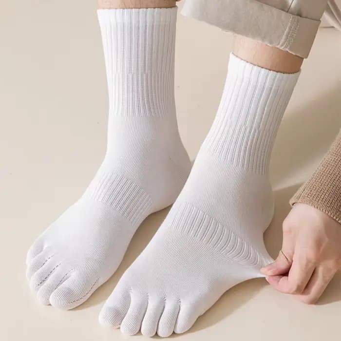 5 paires 100% coton hommes cinq doigts chaussettes couleur unie respirant absorbant bout fendu