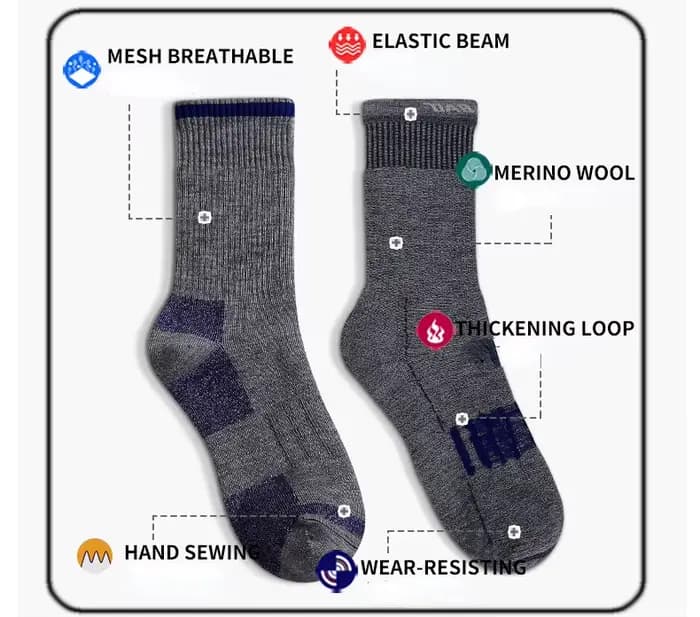 Chaussettes de randonnée en laine mérinos pour hommes et femmes