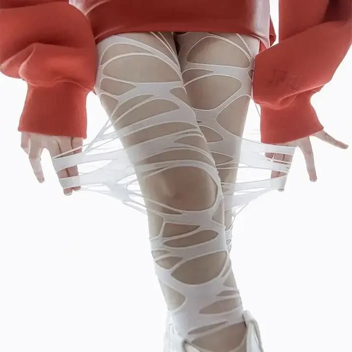 Mode Punk déchiré sangle trous collants Nue Sexy Lolita gothique toile d'araignée bas dames Y2k noir maille collants doux haute bonneterie