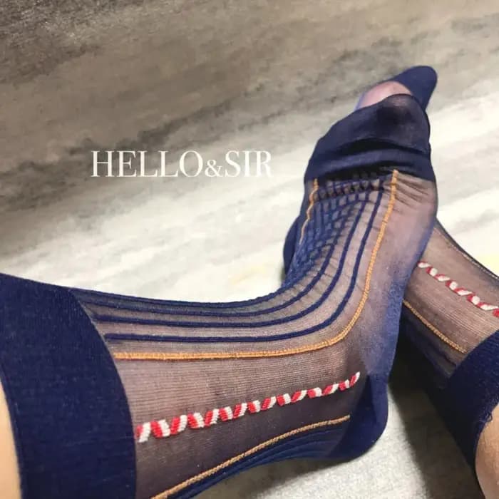 Chaussettes habillées classiques vintage élastiques rayées en nylon pour hommes, chaussettes d'affaires transparentes ajourées mi-mollet pour l'été