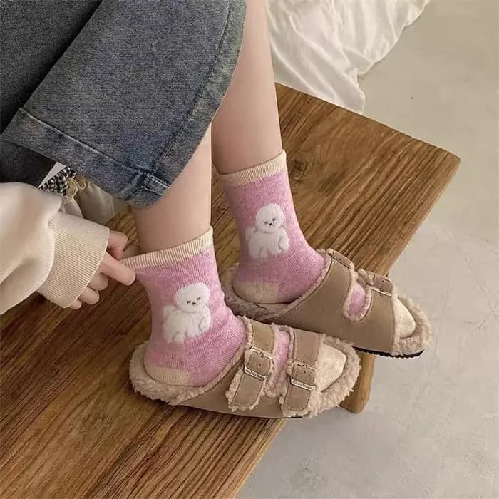 Chaussettes hautes à motif de chiot floqué pour l'automne et l'hiver
