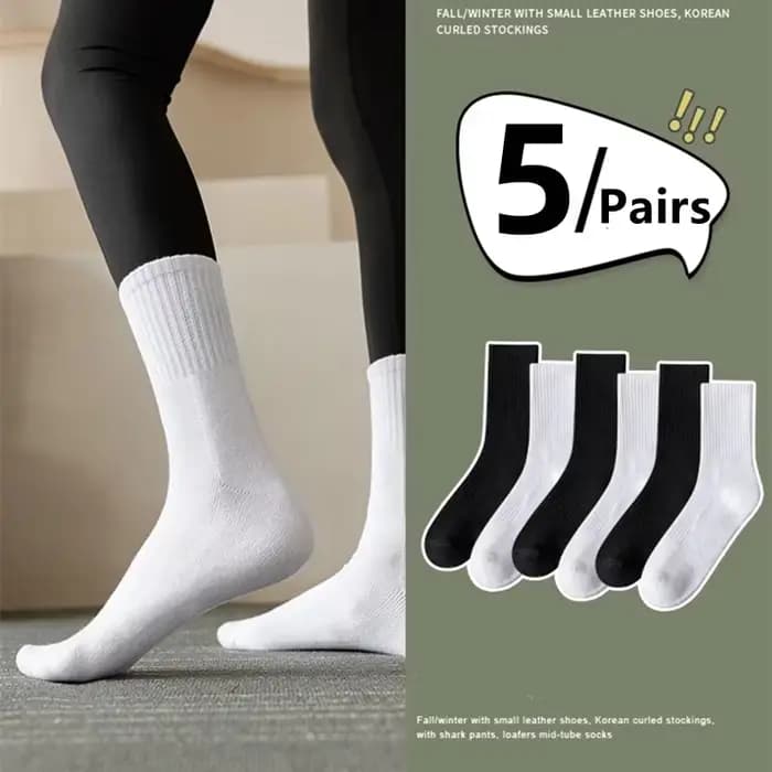 5 paires de chaussettes de sport mi-mollet pour femmes