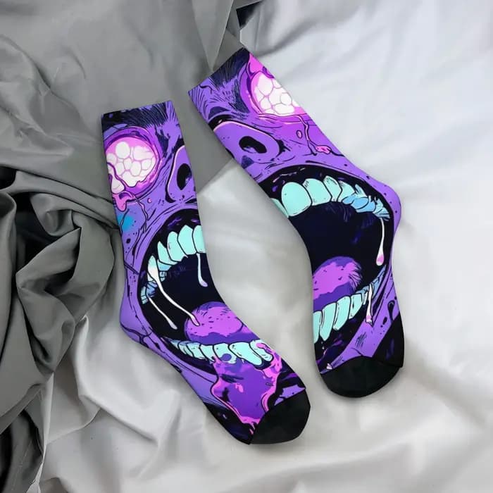 1 paire de chaussettes visage d'horreur pour hommes