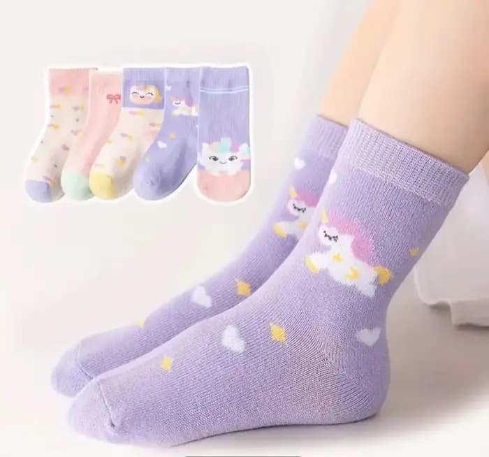 5/10 paires de chaussettes pour enfants à motif licorne de dessin animé