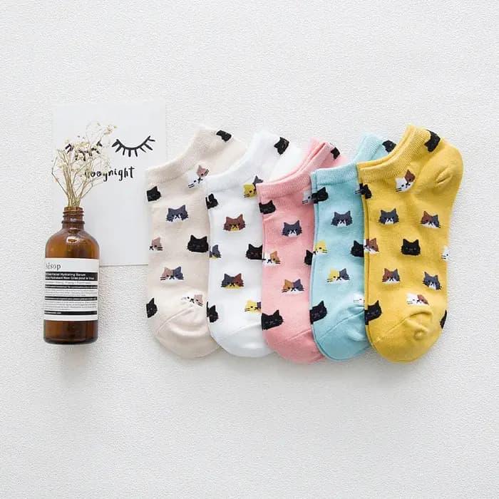 Chaussettes Courtes de Style Coréen pour Femme, 5 Paires, Animal, Chat, Chien, Krasnoise, Coupe Basse, Rinçage, Happy Sok, Medias Streetwear, Printemps