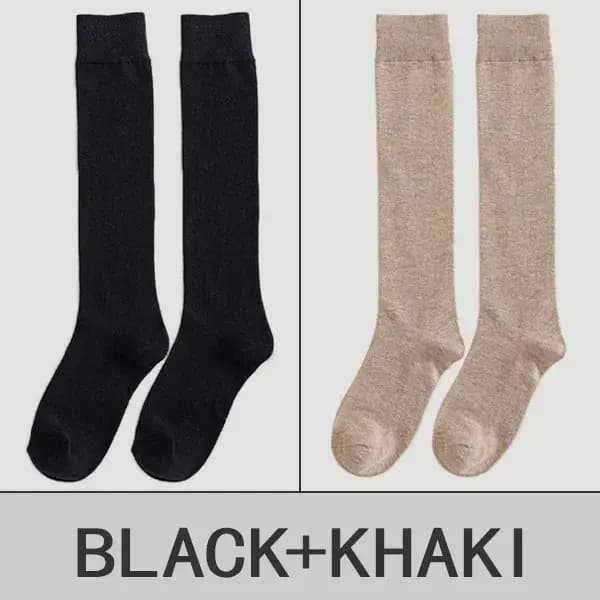 2 paires femmes coton genou chaussettes hautes noir blanc couleur unie mode décontracté mollet chaussette femme fille