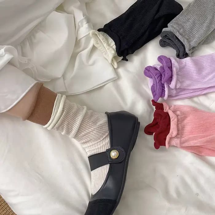 Chaussettes mi-mollet côtelées doubles assorties pour femmes