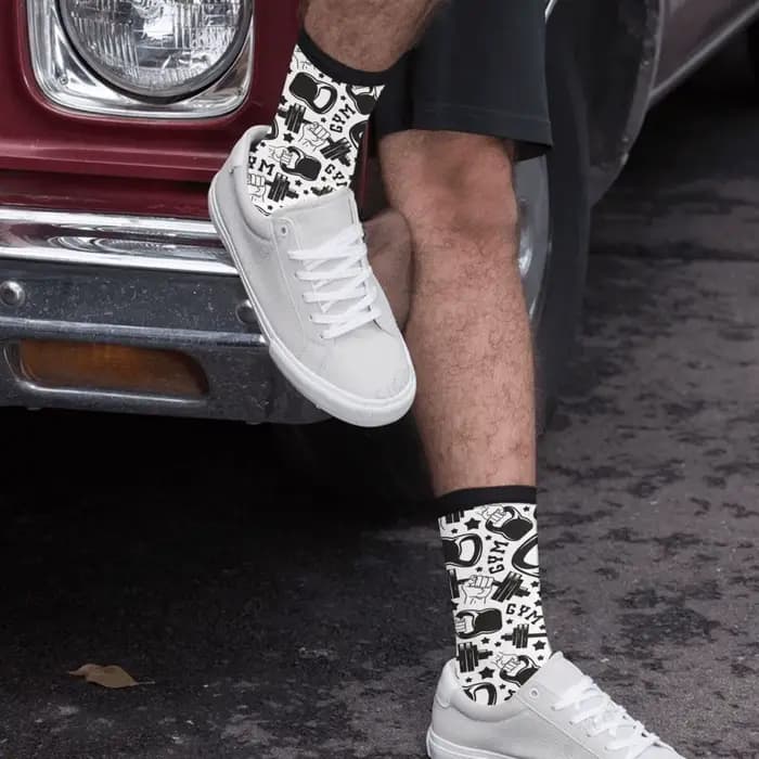 Fitness Club noir haltères décontracté drôle Funky nouveauté chaussettes pour hommes femmes