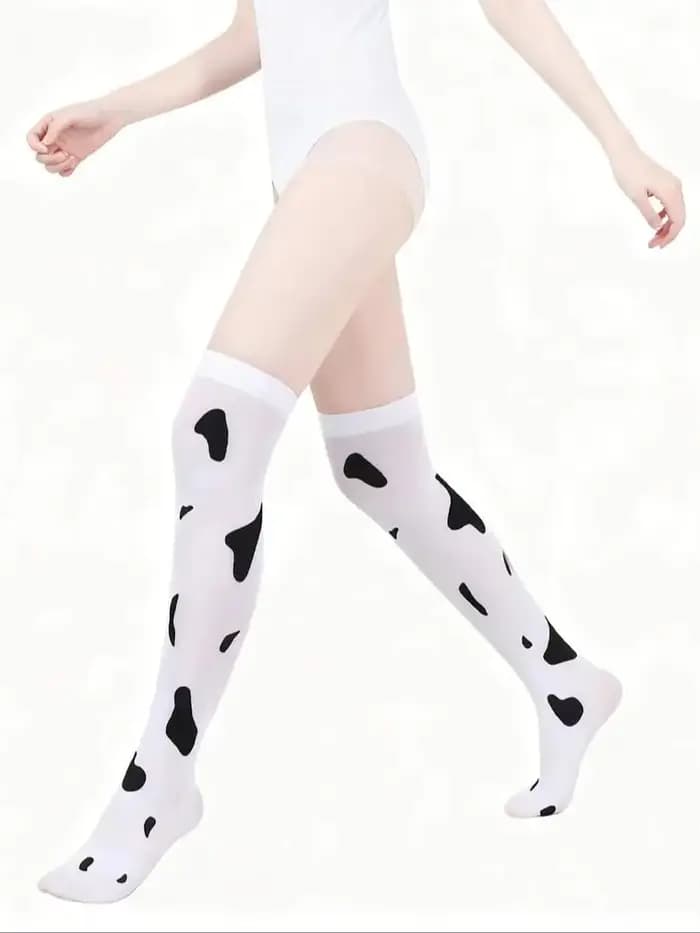 Chaussettes hautes pour femmes avec motif vache et mouton